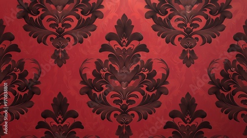 Red and Black Floral Damask Pattern Wallpaper Background