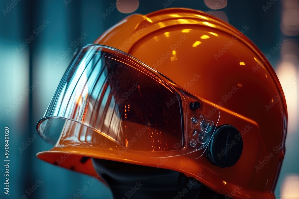 Fototapeta premium Orange Construction Helmet with Clear Visor