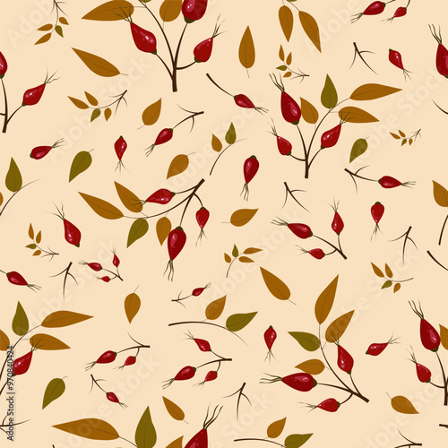 Autumn seamless pattern with cozy berries.Fall seasonal elements seamless vector pattern for fabric, wallpaper and wrapping paper