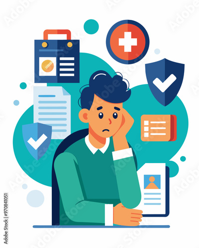 A small business owner is unable to provide health insurance for their employees due to the steep premiums.. Vector illustration