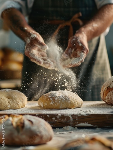 The image shows a person in the process of baking bread