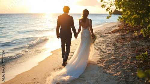 Couple Walking on Beach at Sunset