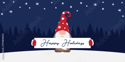 cute christmas gnome with merry christmas card vector illustration