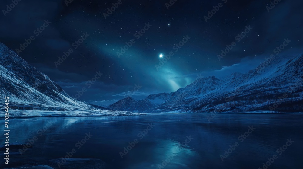 Nighttime Serenity with Mountains, Moon and Stars Nighttime Serenity with Mountains, Moon and Stars