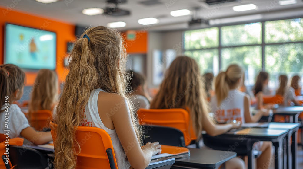 Engaged students in modern classroom setting, focusing on interactive learning. bright environment fosters creativity and collaboration among learners Engaged students in modern classroom setting, focusing on interactive learning. bright environment fosters creativity and collaboration among learners