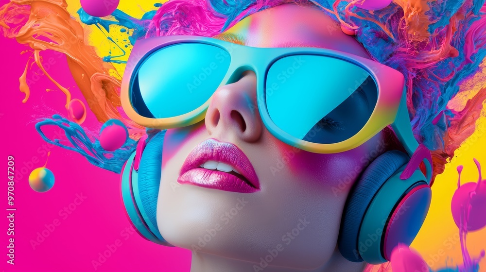 How can the vibrant design of this image inspire digital artwork or merchandise for a music-focused brand, How can the vibrant design of this image inspire digital artwork or merchandise for a music-focused brand,