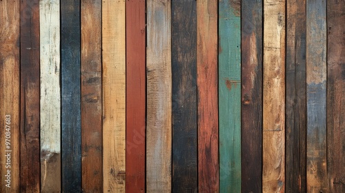 Colorful reclaimed wood planks, rustic texture