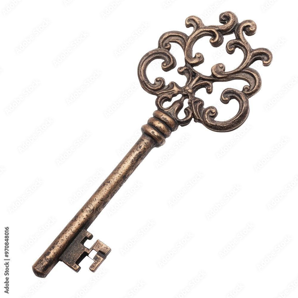 Ornate antique key on black