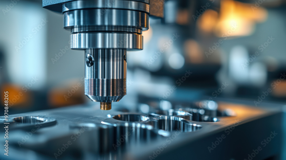High precision CNC machine tool working on metal parts, showcasing advanced technology and craftsmanship in manufacturing. intricate details highlight importance of precision in engineering High precision CNC machine tool working on metal parts, showcasing advanced technology and craftsmanship in manufacturing. intricate details highlight importance of precision in engineering