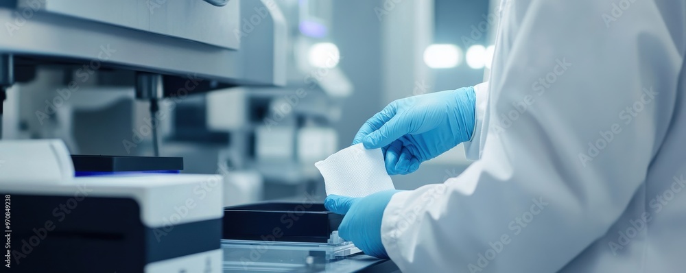 Close-up of technician's hand applying disinfectant in laboratory setting with precision and care Close-up of technician's hand applying disinfectant in laboratory setting with precision and care