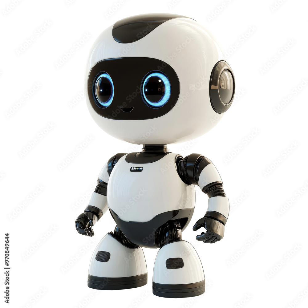 Cute robot isolated on white background. Friendly assistant with artificial intelligence Cute robot isolated on white background. Friendly assistant with artificial intelligence