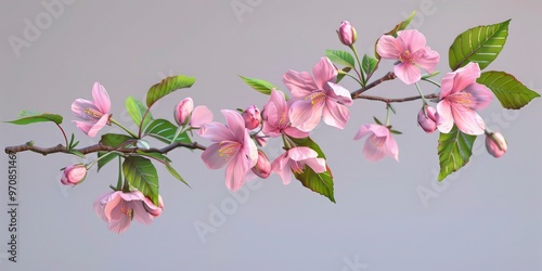 Pink cherry blossom branch on soft background  
