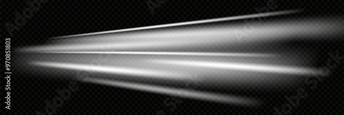 White speed lines. Traces of ray movement. On a transparent background.
