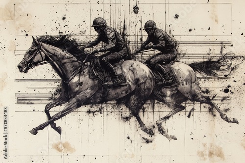 Melbourne Cup. Famous horse racing at Flemington Park Racecourse suburb of Melbourne, the most prestigious two-mile handicap in world. Horses illustration.