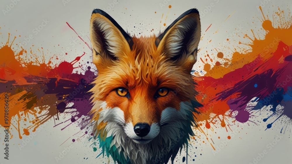 custom made wallpaper toronto digitalFox Portrait with Colorful Splashes