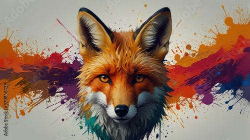Wallpaper Mural Fox Portrait with Colorful Splashes Torontodigital.ca