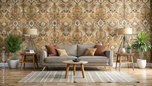 Mature wallpaper featuring abstract patterns in earthy tones, suitable for contemporary interiors and decor.