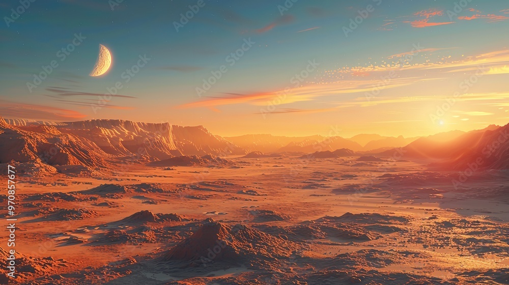 Fototapeta premium Mars Planet Landscape 3D Render of Imaginary Mars Plane
