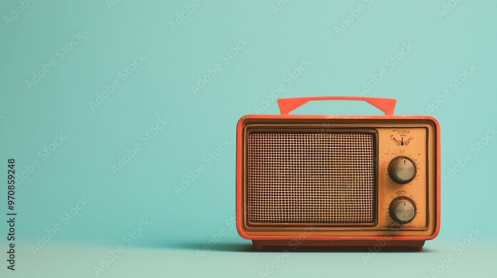 Obraz premium A vintage radio on a blue background.