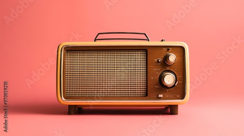 A vintage-style orange radio on an orange background.