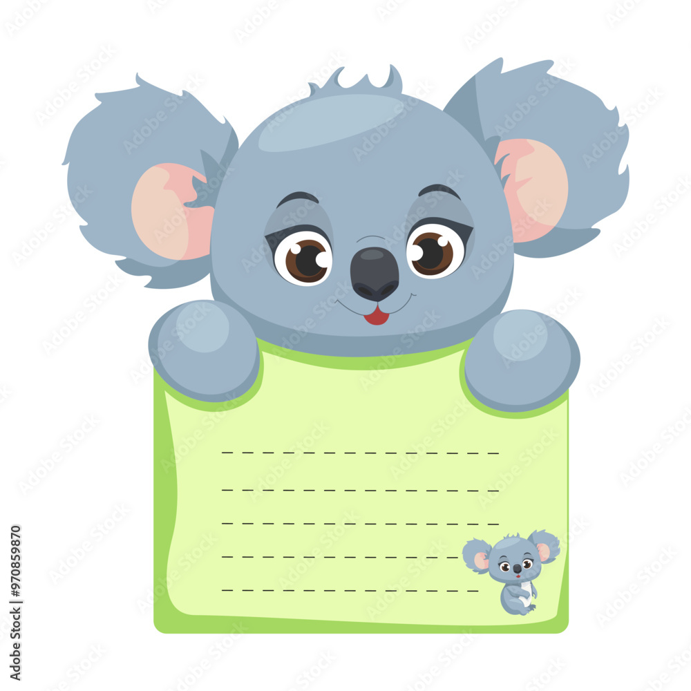 Fototapeta premium Koala, cute animal paper memo pad.