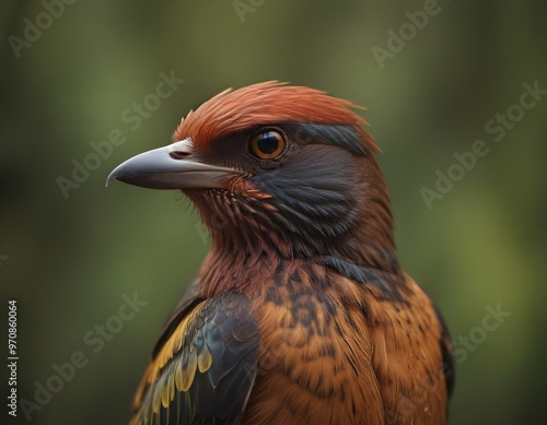 A colorful bird sits on a branch in the forest