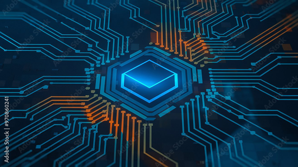 Obraz premium Abstract Blue Circuit Board Background | High-Tech Data Network Illustration | Futuristic Digital Technology Glow