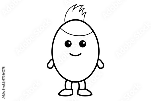 Egg character line art with casual cool hair vector art illustration photo