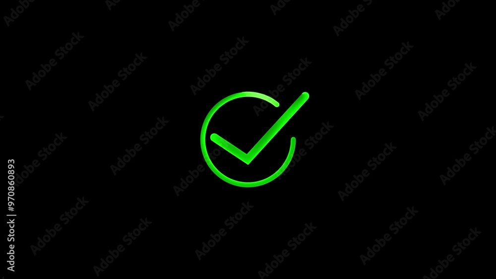 Neon tick mark icon glowing neon color animation black background Neon tick mark icon glowing neon color animation black background
