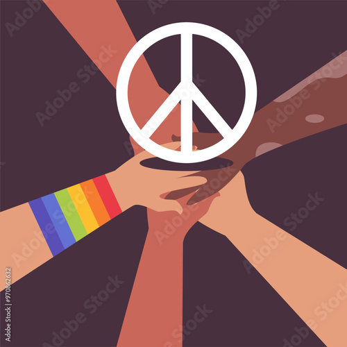 International Day of Living Together in Peace. Different nationalities with sign. World Peace Day. International Day of Peace. No war concept. Flat vector illustration.