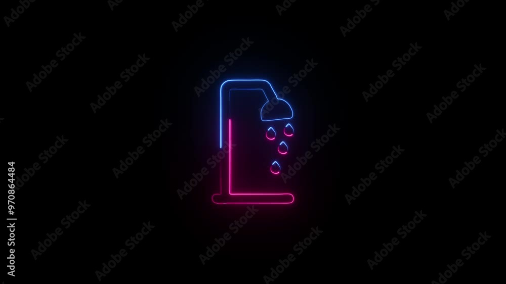 lowing neon water shower icon isolated . One black background. lowing neon water shower icon isolated . One black background.