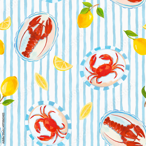 Beautiful blue watercolor hand drawn seamless pattern in patchwork style. Patchwork background surface print design. Stock illustration.