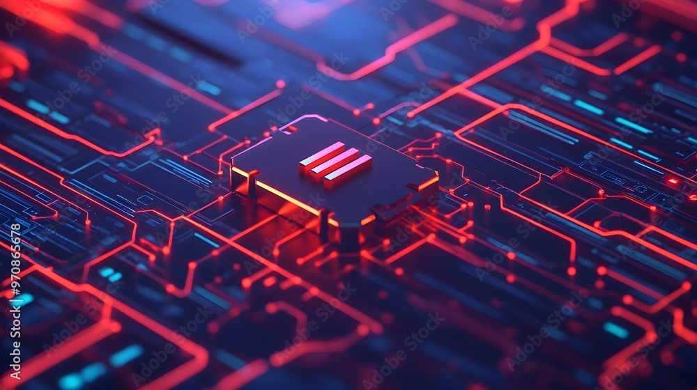 Abstract Technology Circuit Board Red Blue Neon Lights Abstract Technology Circuit Board Red Blue Neon Lights