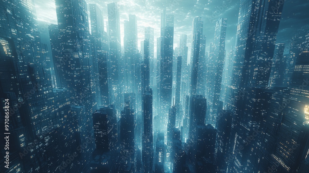 Futuristic Cityscape with Glowing Windows at Night Futuristic Cityscape with Glowing Windows at Night
