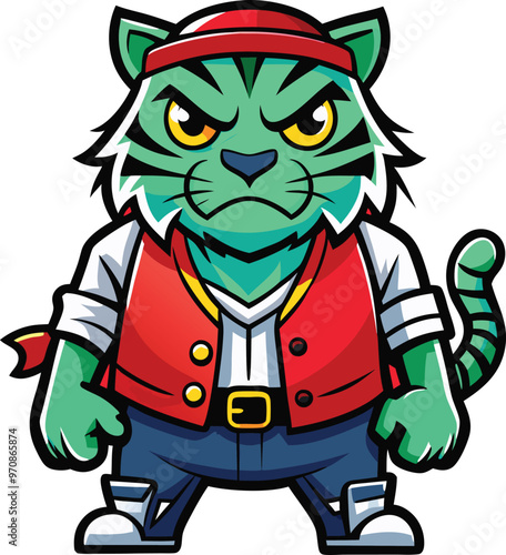 Pop Art Pirate Tiger Sticker for Steampunk Fans. Generated With AI