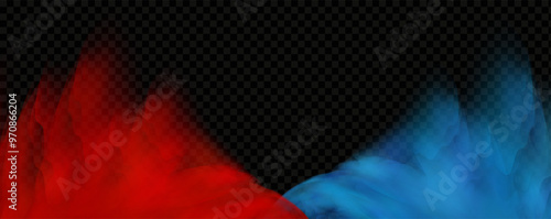 Red blue clouds effect. Cold and hot smoke texture. Abstract neon flame fog. Confrontation concept in sports boxing competition.