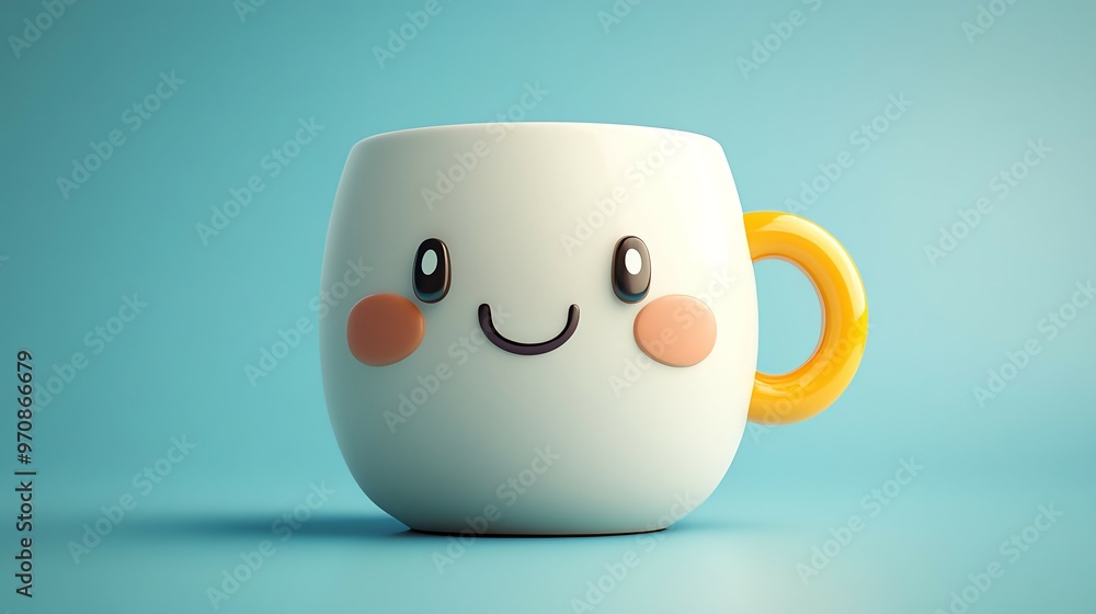 Smiling coffee mug cartoon with cute expression, colorful flat design, morning beverage concept, caffeine illustration new beautiful stock image illustration AI Smiling coffee mug cartoon with cute expression, colorful flat design, morning beverage concept, caffeine illustration new beautiful stock image illustration AI