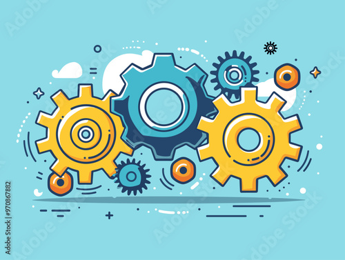 Interlocking Gears: Synergy, Efficiency, and Smooth Operation Depicted through Cartoon Illustration