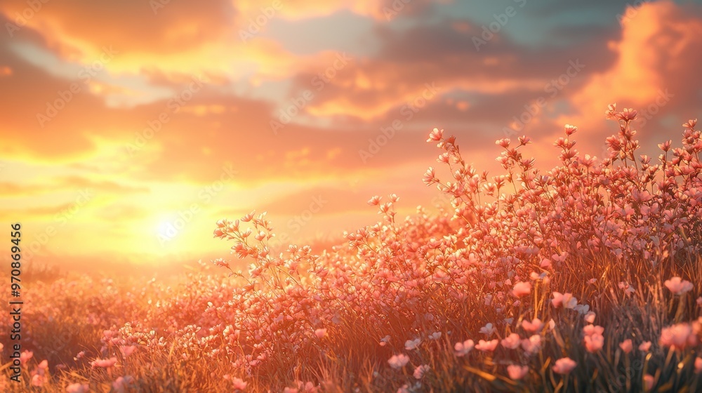 Sunset Field of Pink Flowers Sunset Field of Pink Flowers