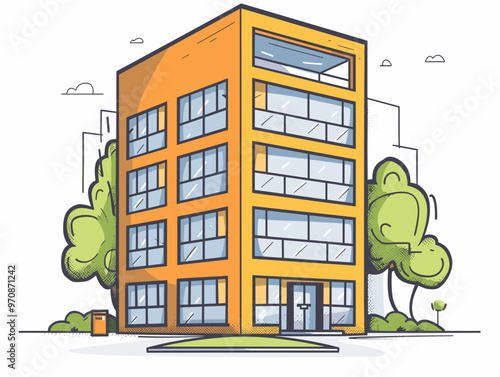 Bold Office Doodle: Modernistic Cubist Representation of Workplace in Vector