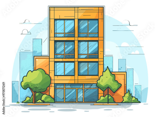 Doodle-Style Office Building: Embracing Workplace Collaboration and Modernity
