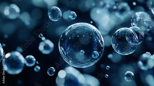 Wallpaper Mural Floating Bubbles: Blue Abstract Background of Sparkling Water Droplets Torontodigital.ca