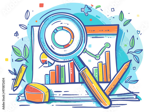 Market Analysis: Understanding Customer Needs - A magnifying glass zooming into a graph, representing the process of understanding customer needs and identifying market trends for targeted marketing