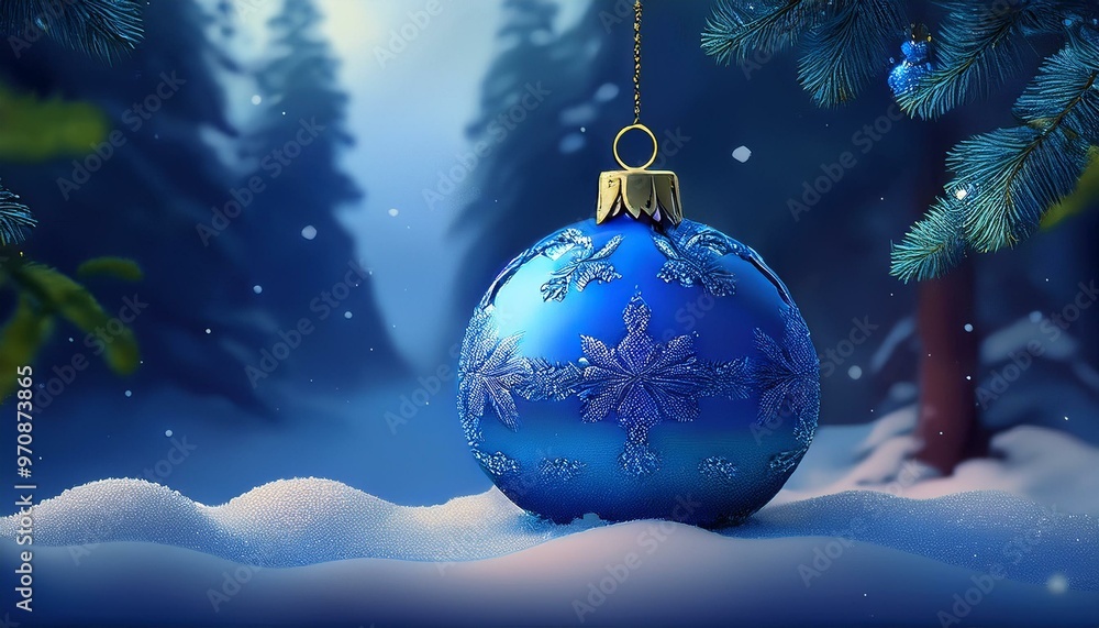 Winter's Glow: The Blue Ornament Against a Snow-Covered Canvas Winter's Glow: The Blue Ornament Against a Snow-Covered Canvas