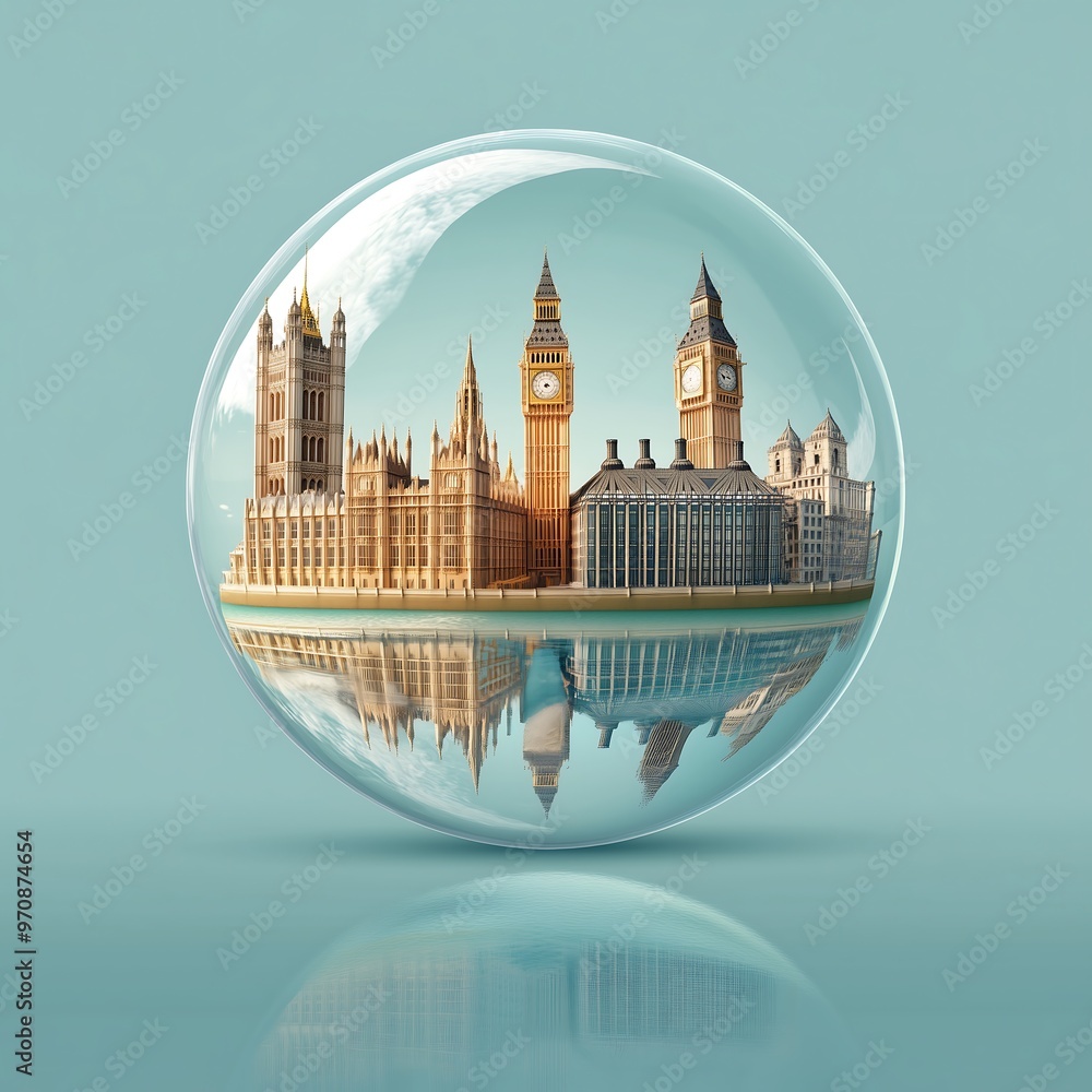 Fototapeta premium Vector illustration of London, Paris, Venice landmarks on 3D globe