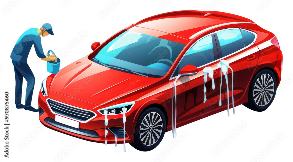 Fototapeta premium PNG Washing a car vehicle drawing wheel.
