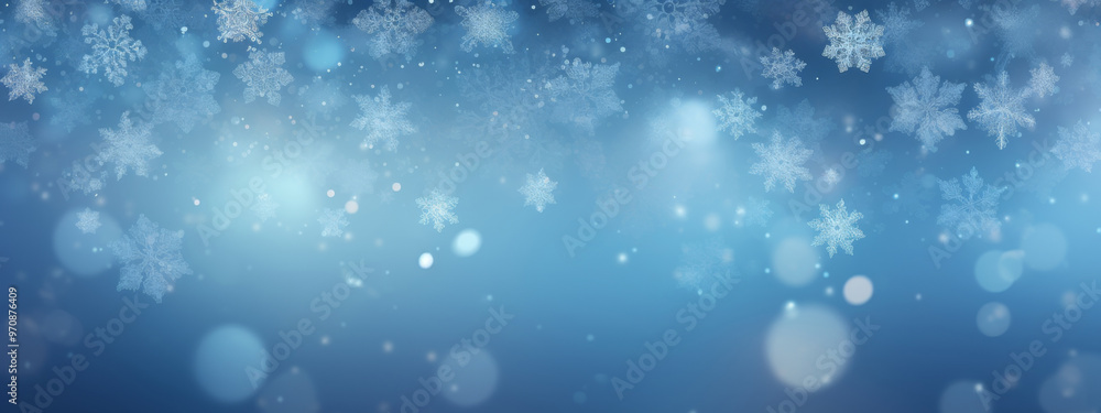 Snowflakes and bokeh lights creating a winter holiday banner background Snowflakes and bokeh lights creating a winter holiday banner background