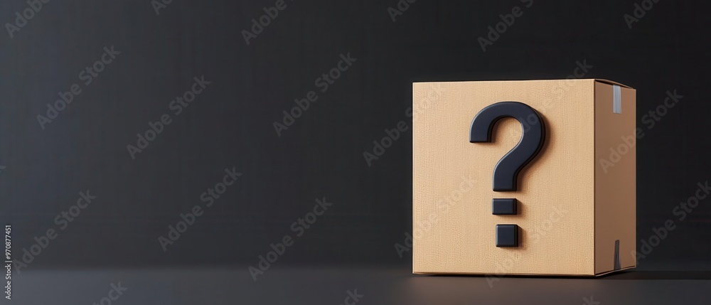 Closed box with a bold question mark, surrounded by dramatic lighting, 3D illustration Closed box with a bold question mark, surrounded by dramatic lighting, 3D illustration
