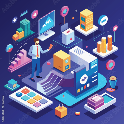 "Isometric illustrations featuring 3D-like geometric designs perfect for business, technology, data visualization, architecture, and modern creative concepts. Ideal for infographics, UI elements