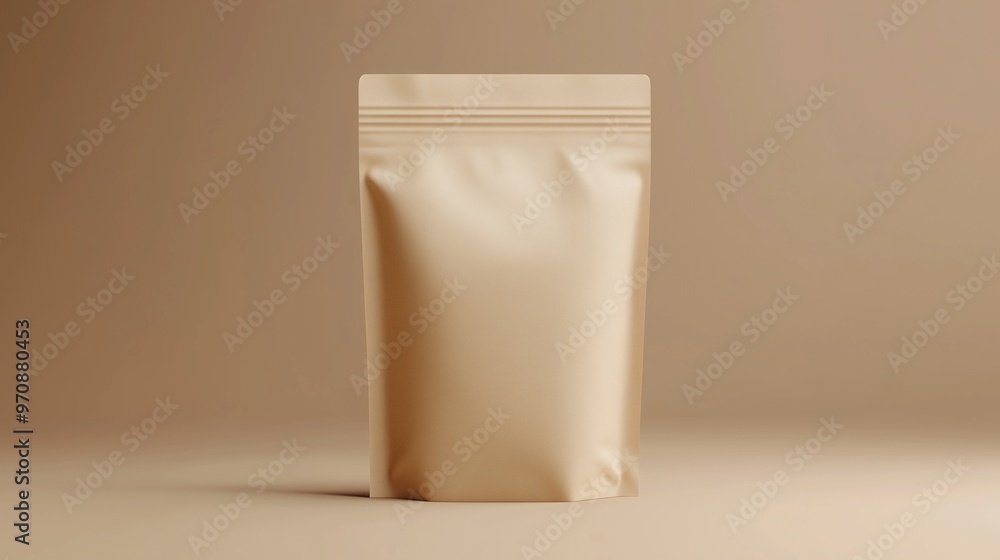 Mockup zipper pouch brown carton standing product packaging on creame background Mockup zipper pouch brown carton standing product packaging on creame background